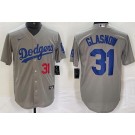 Men's Los Angeles Dodgers #31 Tyler Glasnow Gray Player Number Team Logo Cool Base Jersey