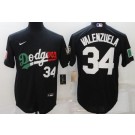 Men's Los Angeles Dodgers #34 Fernando Valenzuela Black Geeen White Red Mexican World Series Cool Base Jersey