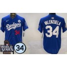 Men's Los Angeles Dodgers #34 Fernando Valenzuela Blue Blue Fernando Patch 2024 World Series Limited Jersey