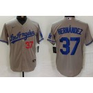 Men's Los Angeles Dodgers #37 Teoscar Hernandez Gray Alternate Player Numbe Team Logo Cool Base Jersey