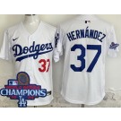Men's Los Angeles Dodgers #37 Teoscar Hernandez White 2024 World Series Champions Limited Jersey