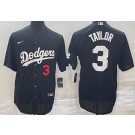Men's Los Angeles Dodgers #3 Chris Taylor Black Red Number Cool Base Jersey