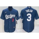 Men's Los Angeles Dodgers #3 Chris Taylor Blue Stripes Red Number Cool Base Jersey