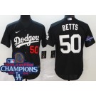 Men's Los Angeles Dodgers #50 Mookie Betts Black 2024 World Series Champions Cool Base Jersey