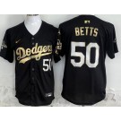 Men's Los Angeles Dodgers #50 Mookie Betts Black Gold 2024 World Series Champions Fernando Patch Limited Jersey