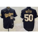 Men's Los Angeles Dodgers #50 Mookie Betts Black Gold 2024 World Series Fernando Patch Limited Jersey
