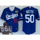 Men's Los Angeles Dodgers #50 Mookie Betts Blue 2024 World Series Authentic Jersey