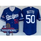 Men's Los Angeles Dodgers #50 Mookie Betts Blue 2024 World Series Champions Authentic Jersey