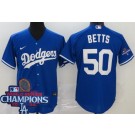 Men's Los Angeles Dodgers #50 Mookie Betts Blue 2024 World Series Champions Cool Base Jersey