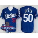 Men's Los Angeles Dodgers #50 Mookie Betts Blue 2024 World Series Champions Limited Jersey