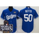 Men's Los Angeles Dodgers #50 Mookie Betts Blue 2024 World Series Cool Base Jersey
