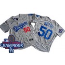 Men's Los Angeles Dodgers #50 Mookie Betts Gray 2024 World Series Champions Authentic Jersey