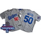 Men's Los Angeles Dodgers #50 Mookie Betts Gray 2024 World Series Champions Limited Jersey