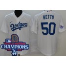 Men's Los Angeles Dodgers #50 Mookie Betts White 2024 World Series Champions Cool Base Jersey