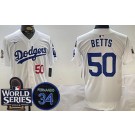 Men's Los Angeles Dodgers #50 Mookie Betts White 2024 World Series Fernando Patch Limited Jersey