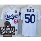 Men's Los Angeles Dodgers #50 Mookie Betts White 2024 World Series Limited Jersey