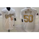 Men's Los Angeles Dodgers #50 Mookie Betts White 2025 Gold Collection Limited Jersey
