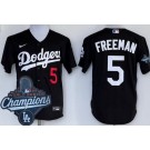 Men's Los Angeles Dodgers #5 Freddie Freeman Black 2025 World Series Champions Cool Base Jersey