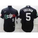 Men's Los Angeles Dodgers #5 Freddie Freeman Black Geeen White Red Mexican World Series Cool Base Jersey