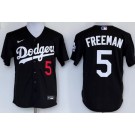 Men's Los Angeles Dodgers #5 Freddie Freeman Black Red Number Cool Base Jersey