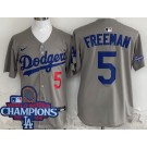 Men's Los Angeles Dodgers #5 Freddie Freeman Gray 2024 World Series Champions Limited Jersey