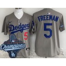 Men's Los Angeles Dodgers #5 Freddie Freeman Gray 2025 World Series Champions Limited Jersey