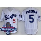 Men's Los Angeles Dodgers #5 Freddie Freeman White 2024 World Series Champions Authentic Jersey