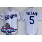 Men's Los Angeles Dodgers #5 Freddie Freeman White 2024 World Series Champions Cool Base Jersey
