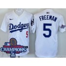 Men's Los Angeles Dodgers #5 Freddie Freeman White 2024 World Series Champions Limited Jersey