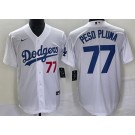 Men's Los Angeles Dodgers #77 Peso Pluma White Player Number Team Logo Cool Base Jersey