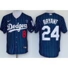 Men's Los Angeles Dodgers #8#24 Kobe Bryant Blue Stripes Red Number Cool Base Jersey