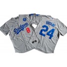 Men's Los Angeles Dodgers #8#24 Kobe Bryant Gray Cool Base Jersey