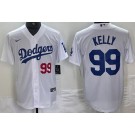 Men's Los Angeles Dodgers #99 Joe Kelly White Player Number Team Logo Cool Base Jersey