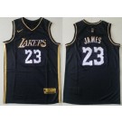 Men's Los Angeles Lakers #23 LeBron James Black Gold 2021 Swingman Jersey