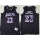 Men's Los Angeles Lakers #23 LeBron James Black Puprle Hardwood Classics Throwback Swingman Jersey