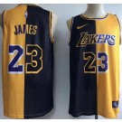Men's Los Angeles Lakers #23 LeBron James Black Yellow Split Icon Swingman Jersey