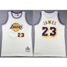Men's Los Angeles Lakers #23 LeBron James Cream Chainstitch Throwback Swingman Jersey