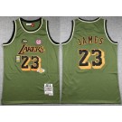 Men's Los Angeles Lakers #23 LeBron James Olive Military Flight 2018 Throwback Swingman Jersey
