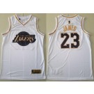 Men's Los Angeles Lakers #23 LeBron James White Gold Icon Sponsor Swingman Jersey