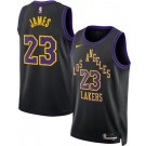 Men's Los Angeles Lakers #23 Lebron James Black 2025 City Heat Press Jersey