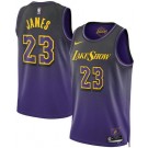 Men's Los Angeles Lakers #23 Lebron James Purple 2024 City Heat Press Jersey