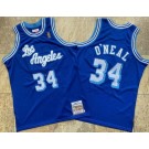 Men's Los Angeles Lakers #34 Shaquille O'Neal Blue 1996 Throwback Authentic Jersey