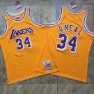 Men's Los Angeles Lakers #34 Shaquille O'Neal Yellow 1996 Throwback Authentic Jersey