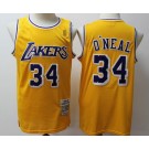 Men's Los Angeles Lakers #34 Shaquille O'Neal Yellow 1996 Throwback Swingman Jersey