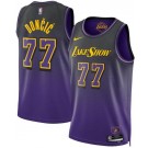 Men's Los Angeles Lakers #77 Luka Doncic Purple Heat Press Jersey