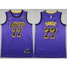 Men's Los Angeles Lakers #77 Luka Doncic Purple Stripes Sponsor Swingman Jersey