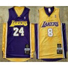 Men's Los Angeles Lakers #8#24 Kobe Bryant Purple Yellow Double Sided Hall of Fame Authentic Jersey