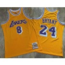 Men's Los Angeles Lakers #8#24 Kobe Bryant Yellow 1996 Throwback Authentic Jersey