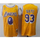 Men's Los Angeles Lakers #93 Bape Yellow Swingman Jersey