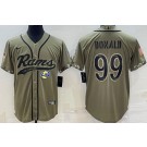 Men's Los Angeles Rams #99 Aaron Donald Limited Olive 2022 Salute To Service Baseball Jersey